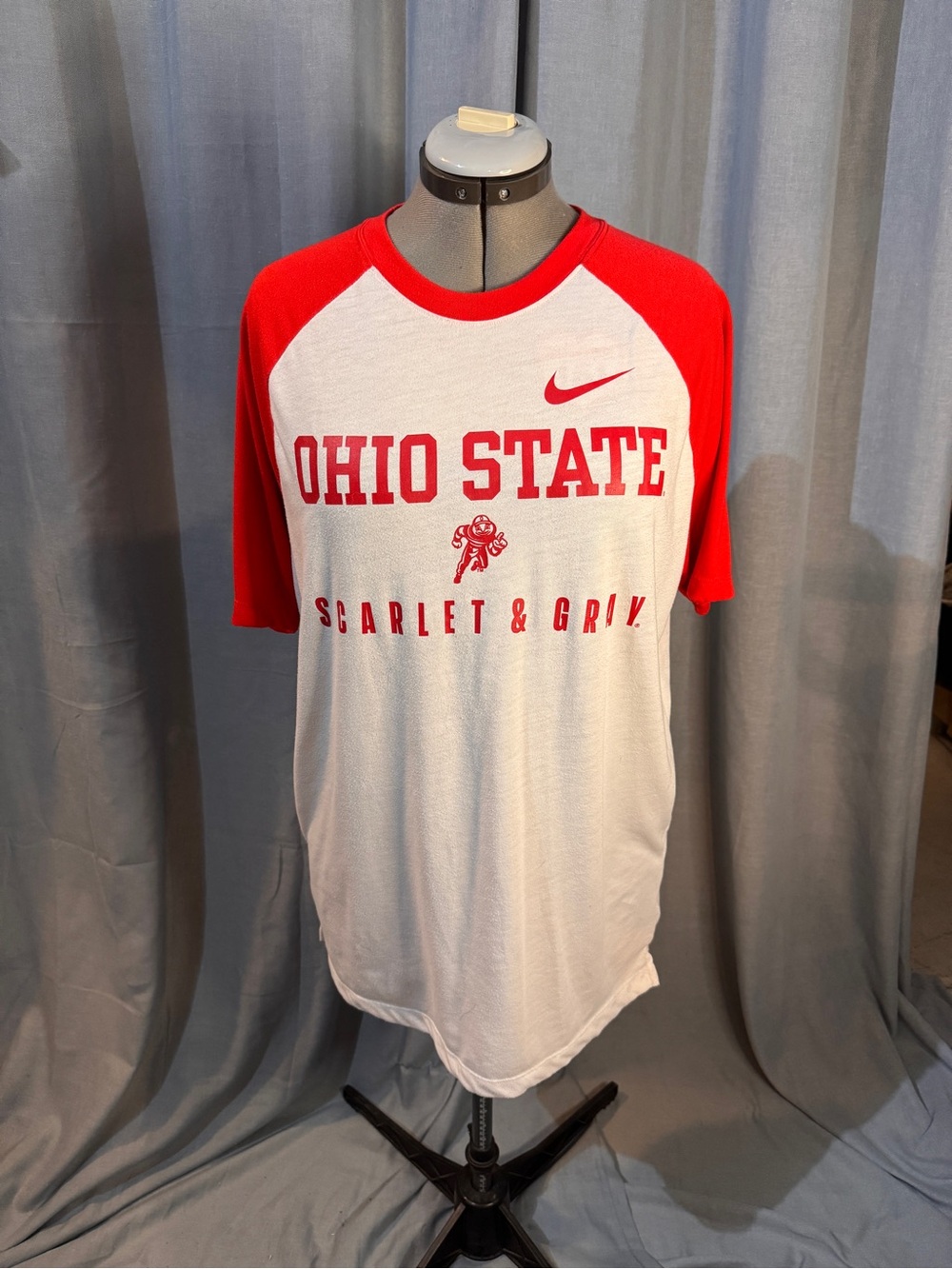 Nike Ohio State Scarlet & White Raglan Baseball Tee